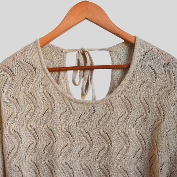 ROZ & ALI Open Back Bat Wing Gold Sweater Size L - Picture 3 of 8
